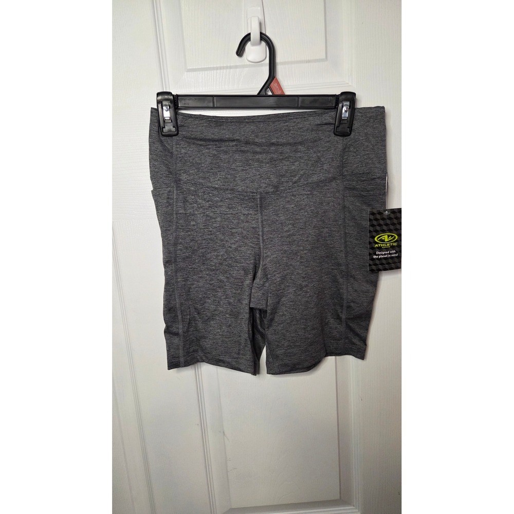 Athletic Works Womens High Waisted Biker Shorts Charcoal Heather Grey Pockets